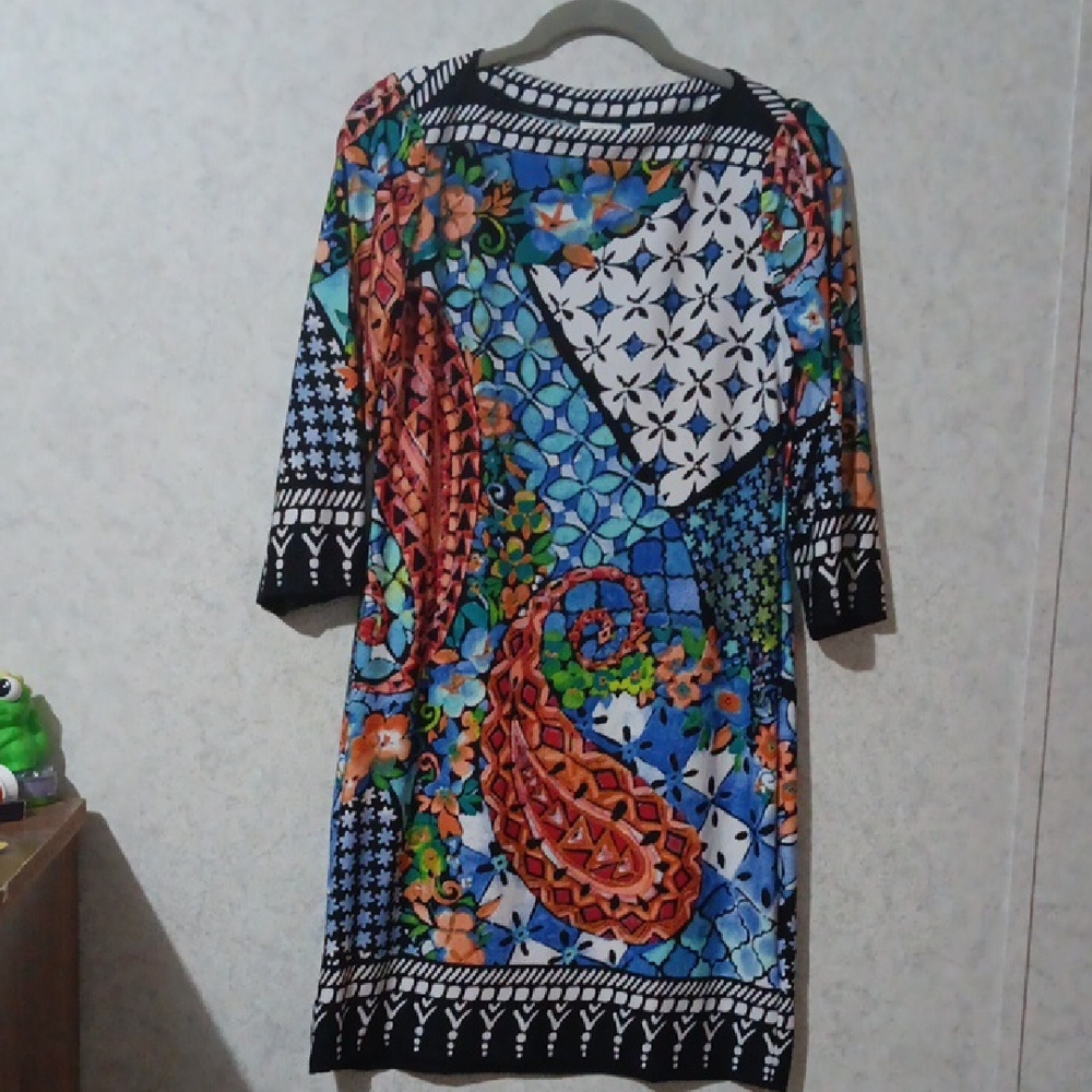 Cato Blue and Orange Raglan Sleeve Sheath Dress